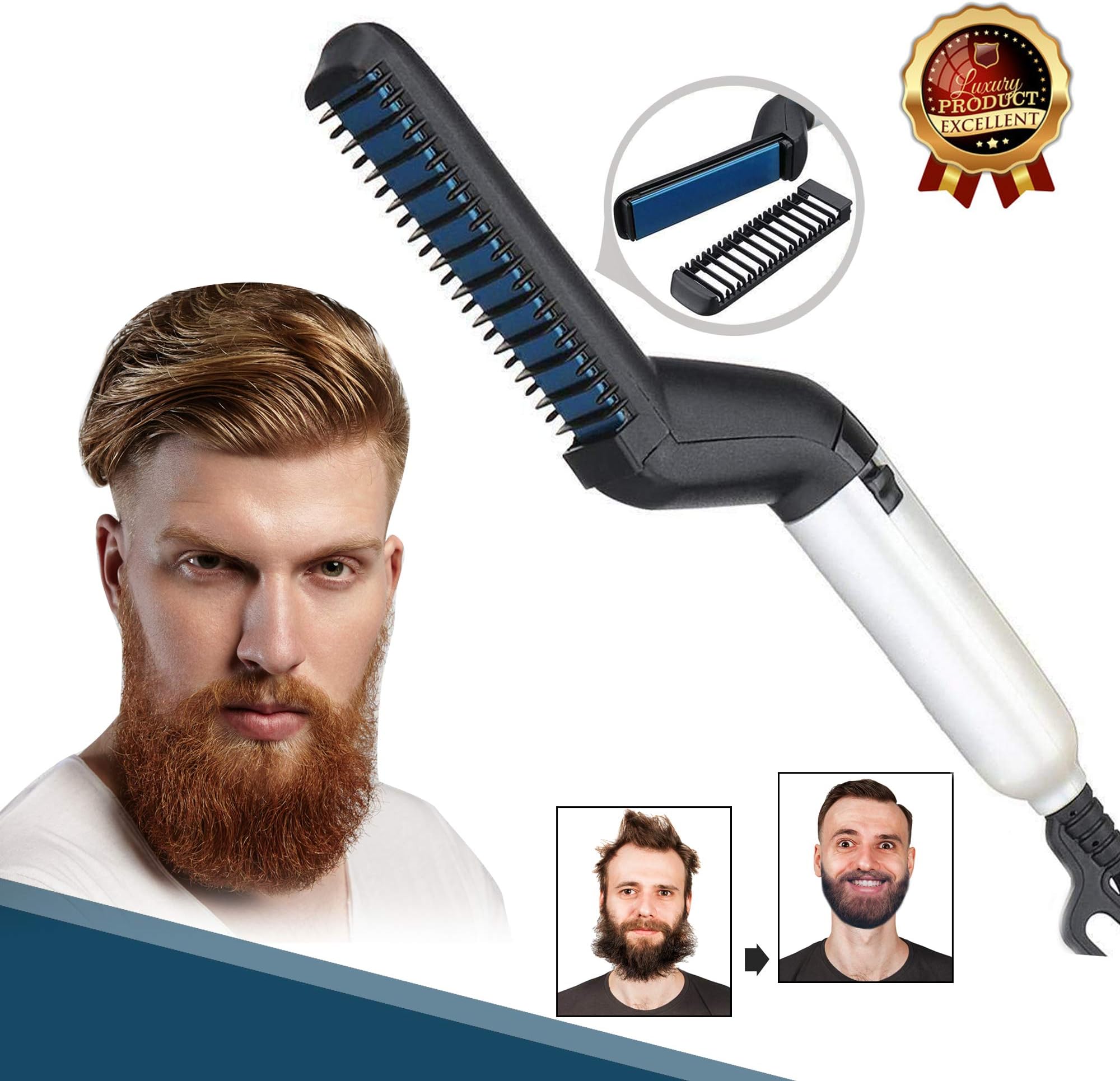 Electric Comb for Men, Hair and Beard Straightening Comb - Hair styling for Men - Adjustable Temperature with Ergonomic Design