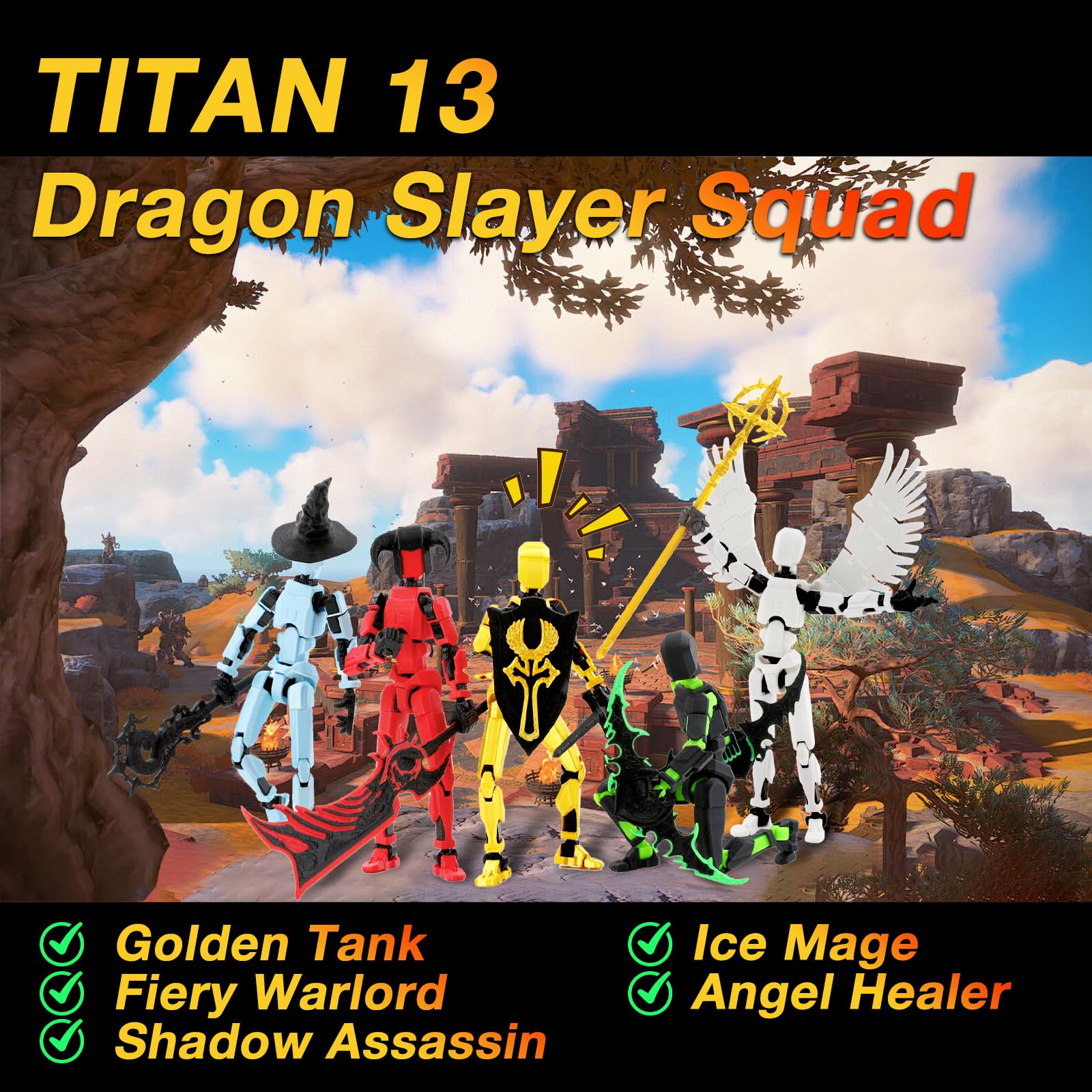 Qoopower T13 Titan 13 Action Figure Assembly Completed, 5-Pack T 13 Lucky 13 3D Printed Action Figure Articulated, Dummy Gift for Boys Desktop Decorations,muñeco de acción (Multicolored)