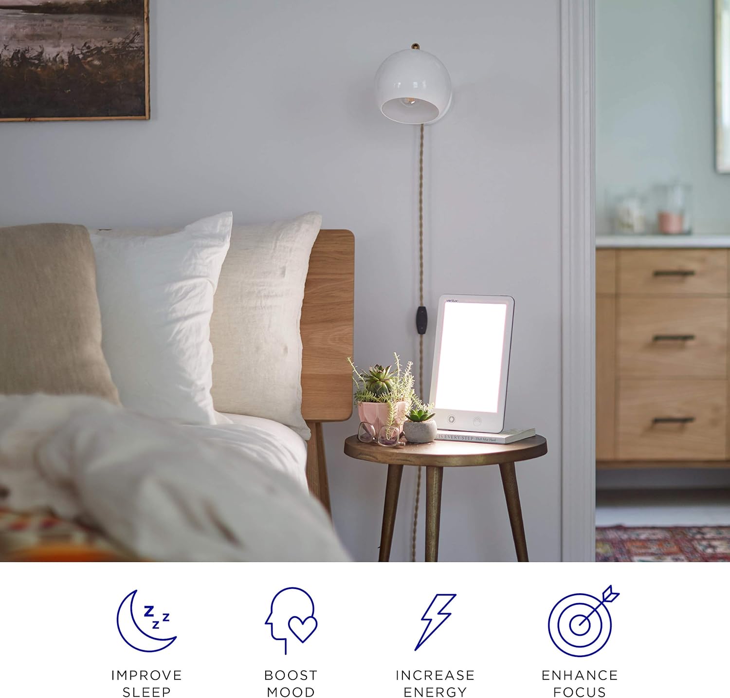Verilux HappyLight Touch - UV-Free LED Therapy Lamp, Bright White Light with 10,000 Lux, Adjustable Brightness and Color: Health & Personal Care