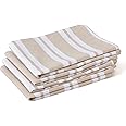 Encasa Homes Anti-Odour Kitchen Dish Towels, 18 x 28 inch (4 Pc Set) Highly Absorbent, Tea Towels for Cleaning & Quick Drying, Eco-Friendly Cotton Franca Beige Stripes