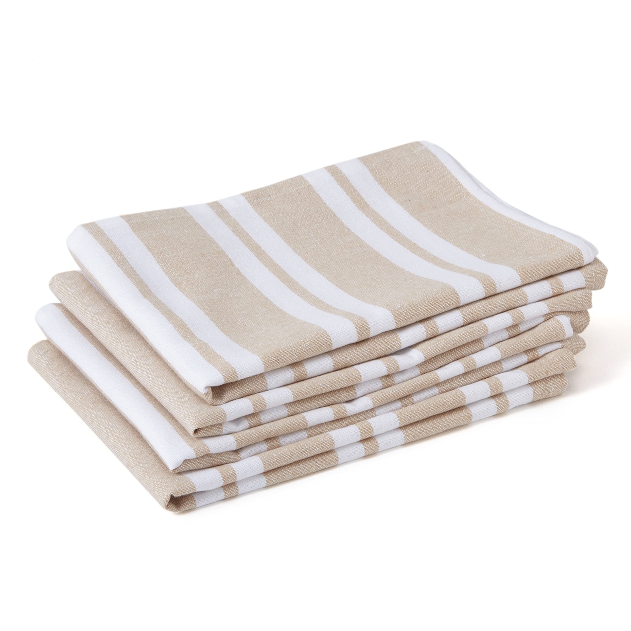 Encasa XO Kitchen Cloth for Cooking | Cotton Hand Towel for Quick Drying Dishes | 70x45 cm Tea Towels | Highly Absorbent for Cleaning of Plates & Glasses | Franca Beige Stripes (Set of 4 Pieces) — image 1