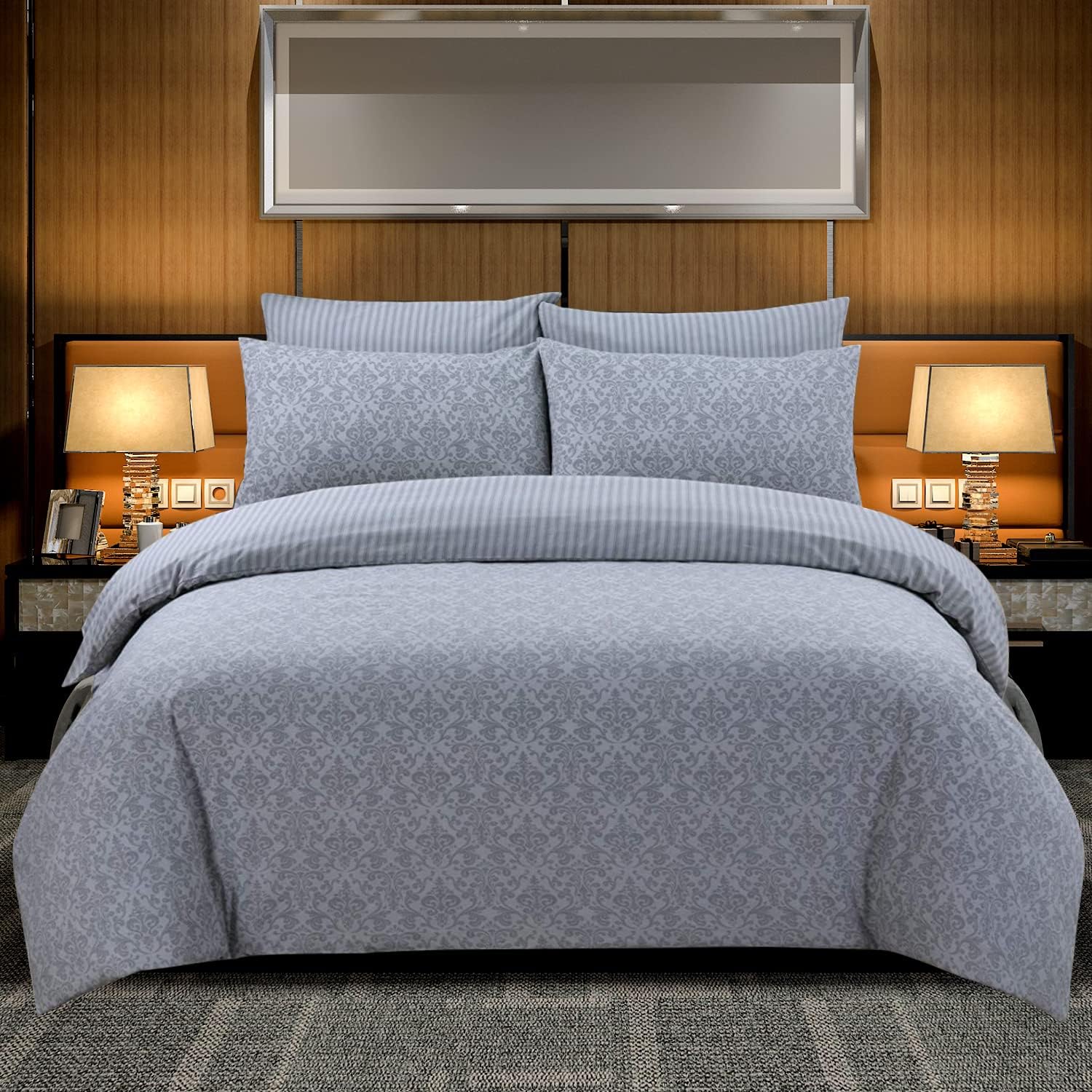 Indus Textiles 100% Pure Cotton Reversible Patterned Duvet Cover Sets Balia Silver, Double — image 1