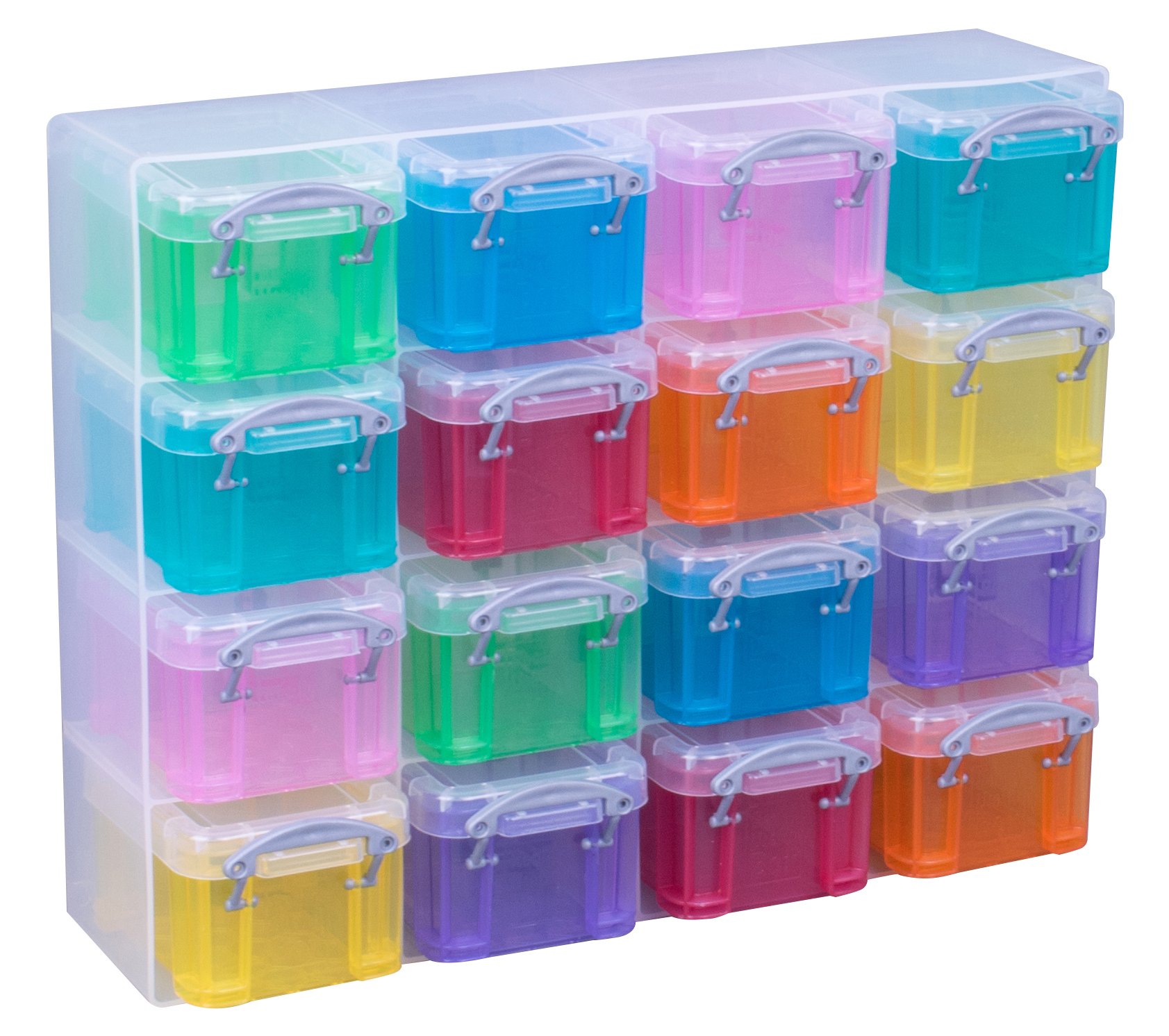 Really Useful Box Organiser 16 x 0.14 Litre Storage Boxes in a Clear Organiser and Assorted Boxes