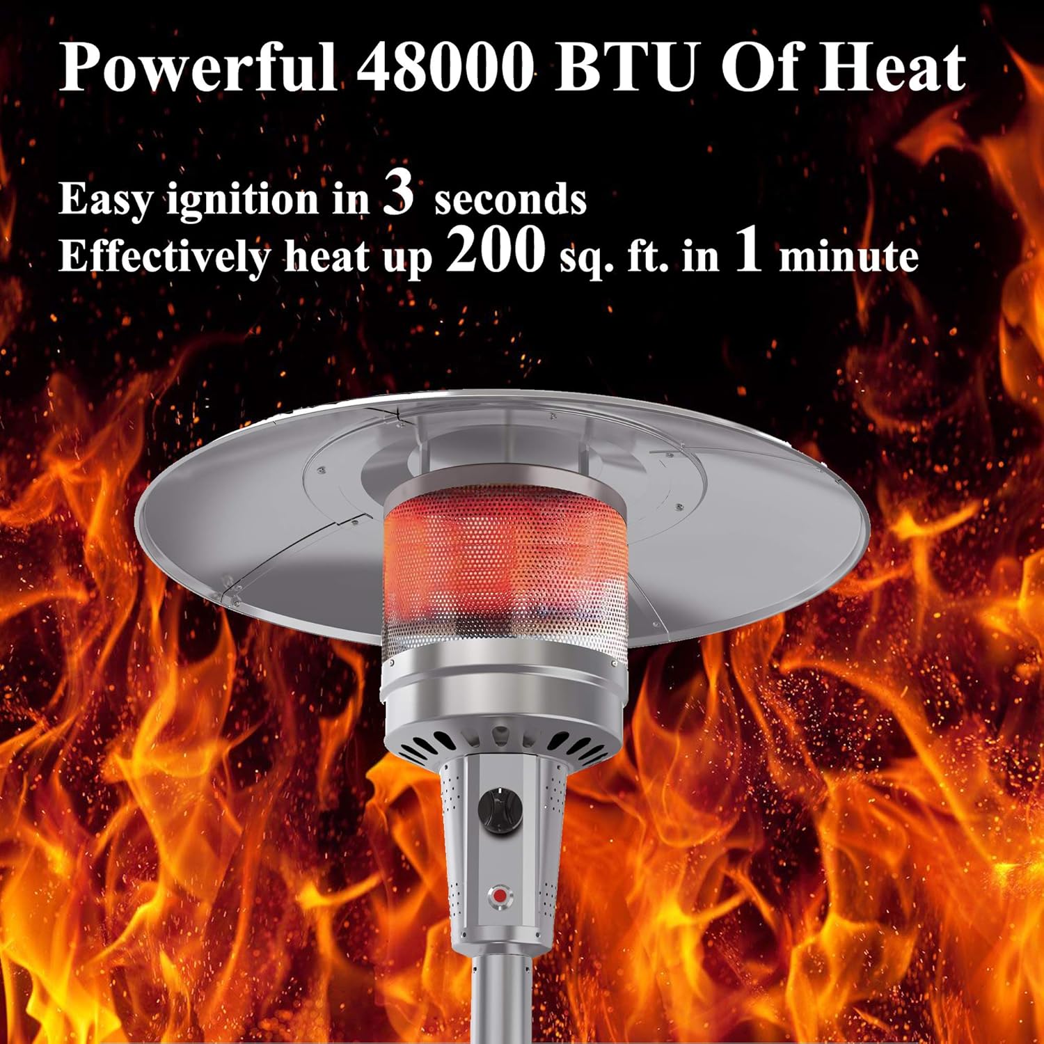 Gas Patio Heater with Wheels，48,000 BTU of outdoor heaters for patio propane for Commercial and Household Use，Stainless Steel Outdoor Propane Heater ,with CSA Certified for Garden: Kitchen & Dining