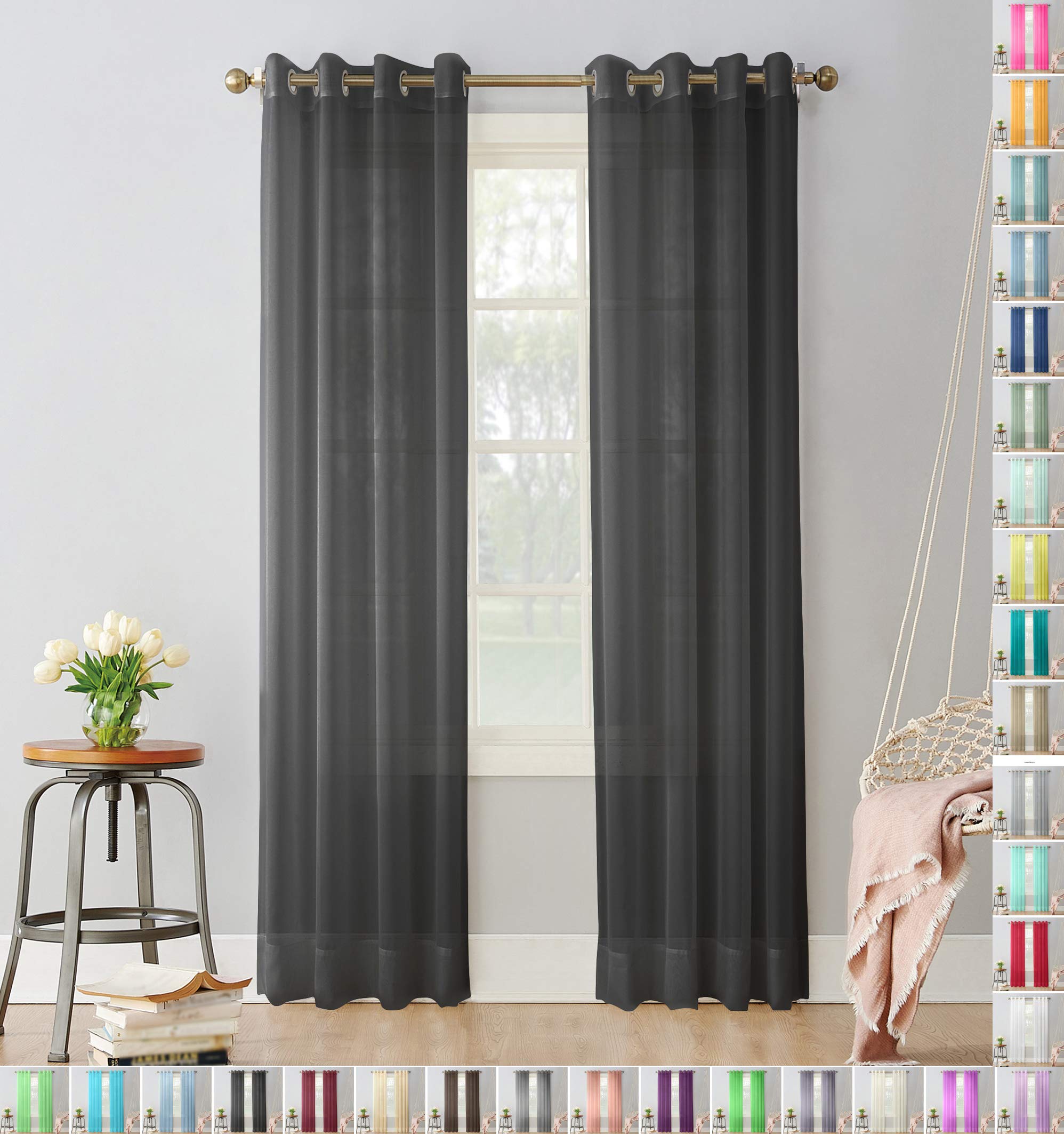 Megachest pair of sheer voile RING top (black, 56" wideX54 drop(W142cmXH137cm))