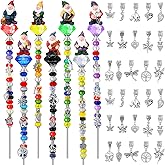 Lineshading 160 Pcs Gnome Garden Stakes DIY Fairy Wand Beaded Stake Garden Decor Includes 7 Crystal Stopper Top 7 Gnome 112 Large Hole Beads 20 Silver Pendants 7 Threaded Rods 7 Pcs Nuts, for Craft