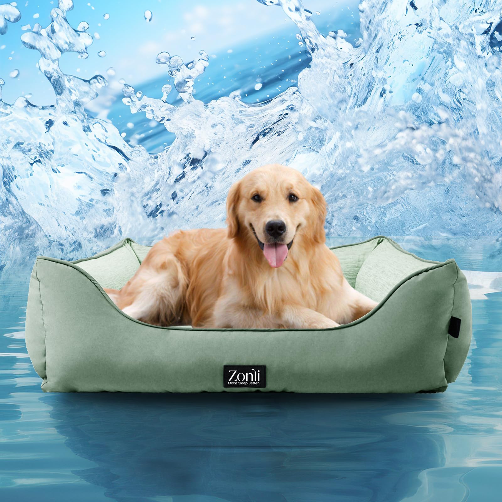 Photo 1 of ZonLi Cooling Dog Bed, Dog Bed for Large Dogs, Dog Cooling Bed with Bolsters Waterproof, for Dogs Up to 40 lbs, Pet Bed with Washable Cover, Non-Slip Bottom, Without Gel, Mint Green