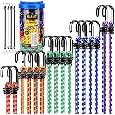Bungee Cords Heavy Duty Outdoor: 20 Pcs Premium Rubber Bungee Cords with Hooks in a Storage Jar Includes 10", 18", 24", 30", 36", 48" Bungee Cord for Camping, Tent, Fastening Items