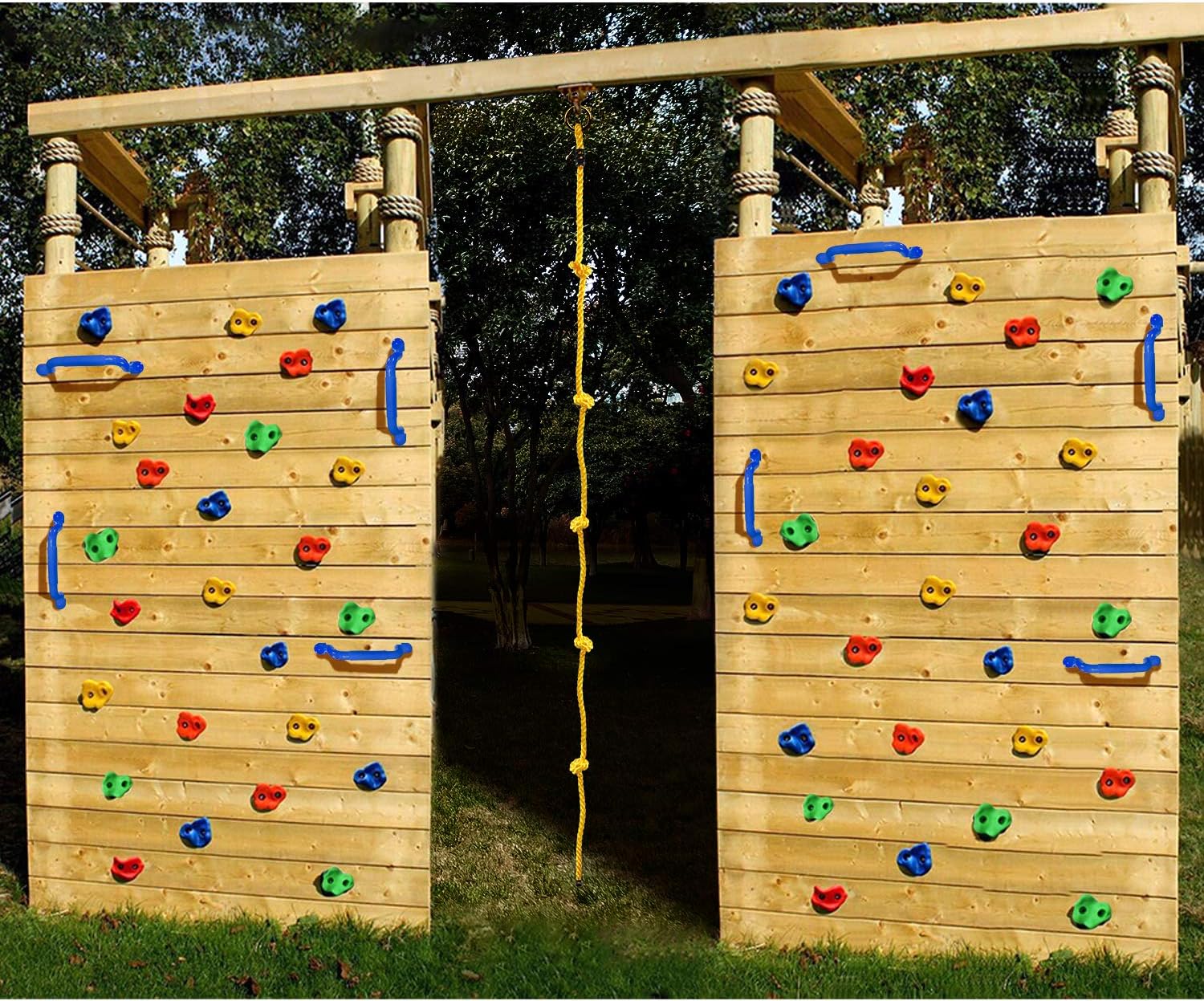 Rainbow Craft DIY Monkey Rock Climbing Wall for Kids Outdoor - Climbing Holds Set of 20pc Buddles, 2pc Handles & 1pc 8ft Knotted Climbing Rope - Kids Rock Climbing Toddler Rock Wall Climbing Kit: Toys & Games