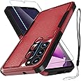 RMOCR for Samsung Galaxy S23 Case with Tempered Glass Screen Protector and Camera Lens Protector, Heavy Duty Shockproof Case for Galaxy S23 6.1 inch,Red