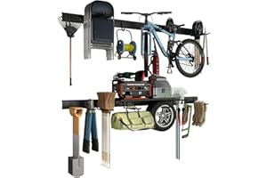 Bezuny Heavy Duty Garage Garden Tool Organizer - 95" Wall Mounted Storage Rack with 2 Shelves, 12 Removable Hooks, Holds Up to 1400 lbs - Perfect Yard Tool Storage Solution