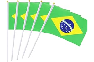 KIND GIRL Hand Held Brazil Flag Brazilian Flag Stick Flag Mini Flag 50 Pack Round Top National Country Flags, Party Decorations Supplies For Parades,World Cup,Sports Events,International Festival (8.2 "x 5.5")