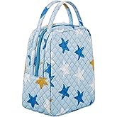 Large Quilted Fabric Cotton Reusable Inusulated Lunch Tote Bag Cooler Snack Bag Women Pretty Thermal Lunch box Storage Gift Bag for Work & Outdoor (Star)