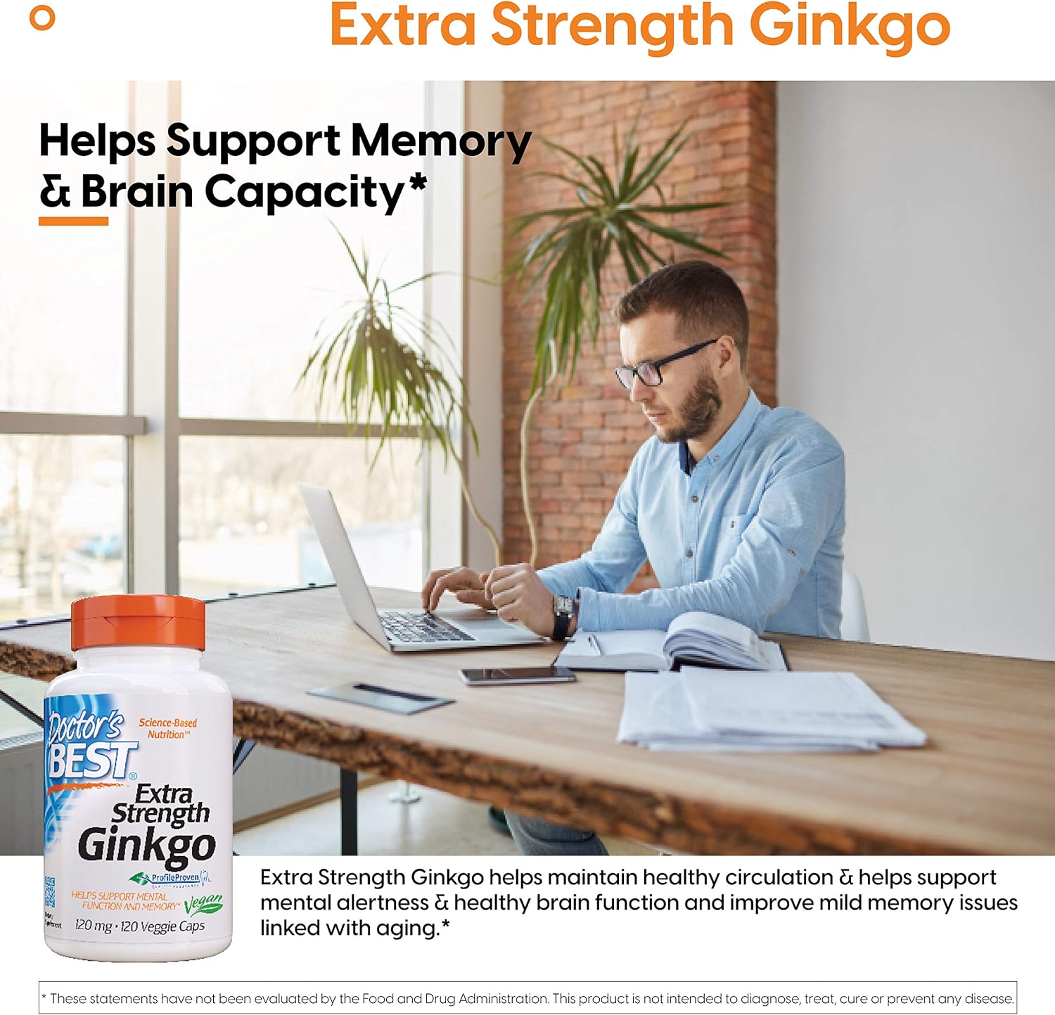 Doctor's Best Extra Strength Ginkgo, Non-GMO, Gluten Free, Vegan, Soy Free, Promotes Mental Function and Memory, 120 mg, 120 Count (Pack of 1): Health & Personal Care
