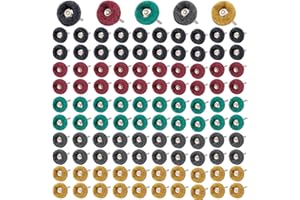 B BRESUCNY 100Pcs Abrasive Buffing Wheels, 1 Inch Buffing Polishing Wheel Set with 1/8 Inch Shank, 20Pcs Each of 80 150 240 400 600 Grit Scouring Pad Abrasive Wheel for Power Rotary Tool, Rust Removal, Polishing
