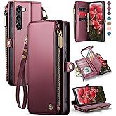 Defencase Compatible with Samsung Galaxy S23 Plus Case Wallet with RFID Blocking Card Holder for Women, PU Leather Magnetic Snap Flip Zipper Strap Phone Case Fit for Galaxy S23 Plus 5G 6.6", Wine Red