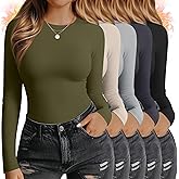 Oakgarden 5 Pack Women's Plus Size Thermal Shirts, Fleece Raglan Long Sleeve Crew Neck Base Layer Slim Fit Soft Underwear Top
