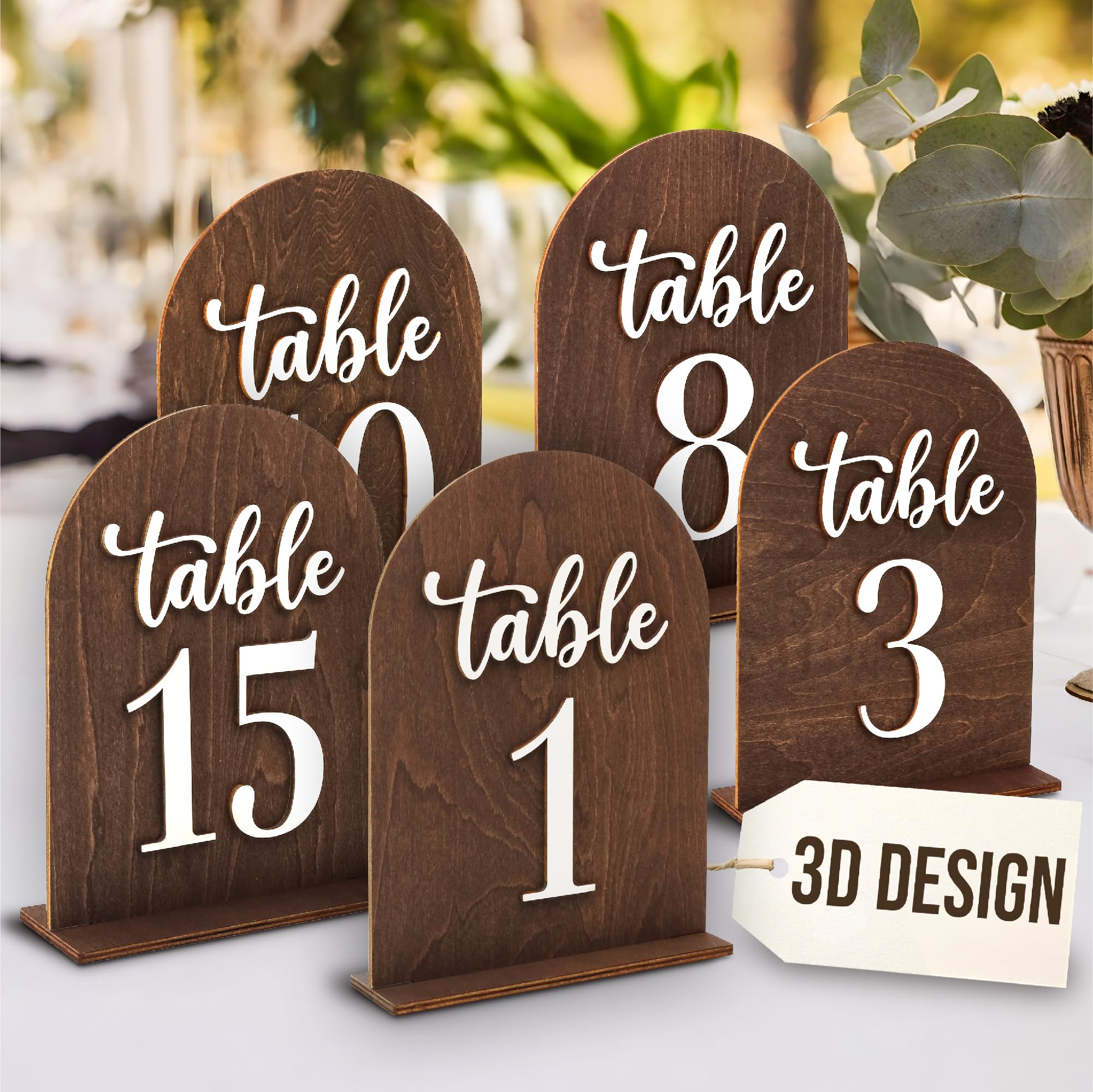 Photo 1 of Woodamore Rustic Wedding Table Numbers 1-15 With Stand - Wooden Table Numbers For Wedding Reception, Arch Table Number Sign With Holder For Party, Restaurant Centerpieces Bridal Shower Decorations