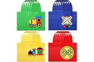 Silkfly 24 Pcs Train Party Favor Bags Train Themed Tote Bag Canvas Bag with Handles for Kids Goodie Treat Bags party favor ba