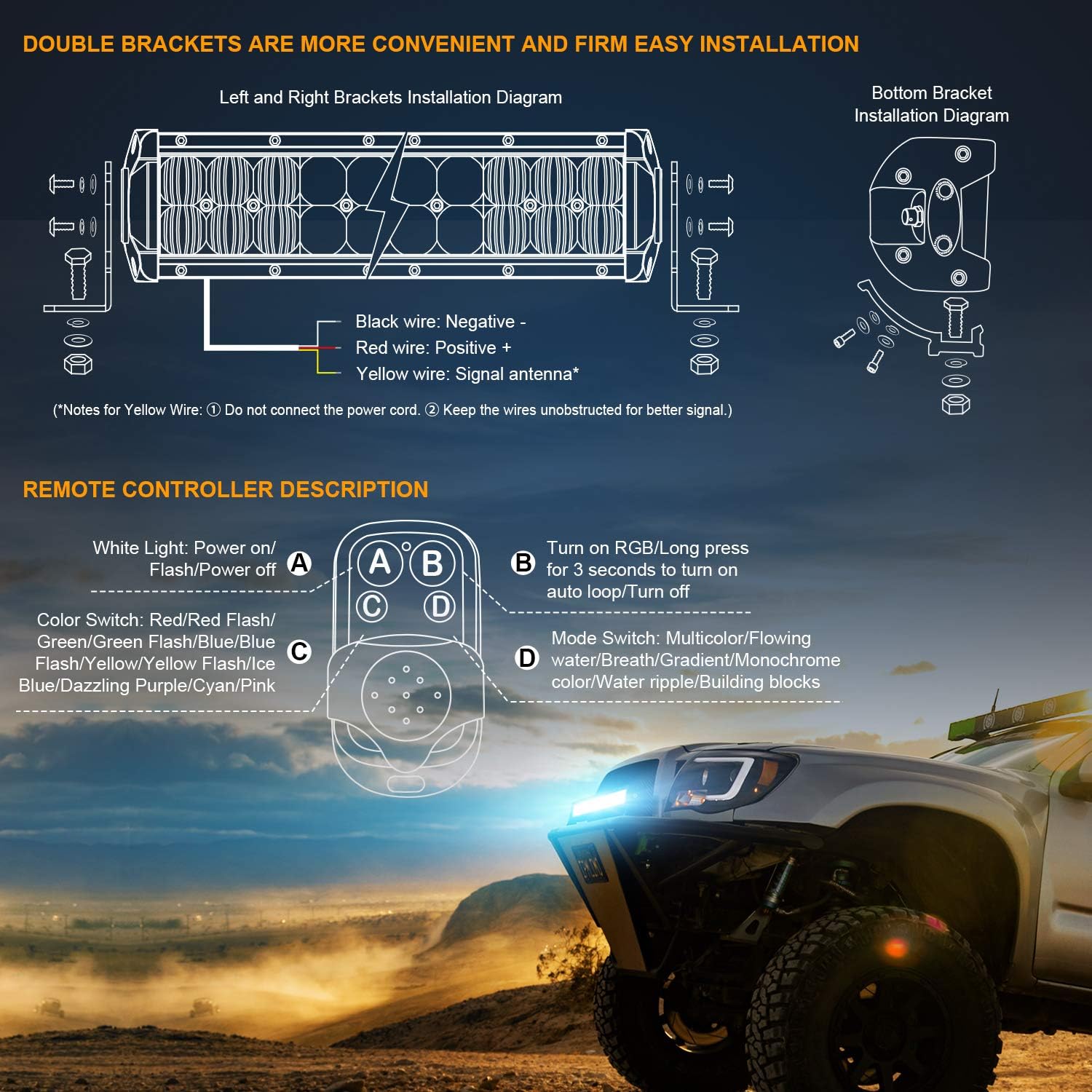 WEISIJI LED Light Bar 20inch 252W Straight 6000K Spot Flood Beam RGB LED Work Light Bar Compatible with LED Driving Light for Offroad Truck ATV SUV 4WD Pickup Boat Remote Control: Automotive