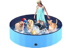 Niubya Foldable Dog Pool, Collapsible Hard Plastic Dog Swimming Pool, Portable Bath Tub for Pets Dogs and Cats, Pet Wading Pool for Indoor and Outdoor, 80 x 12 Inches