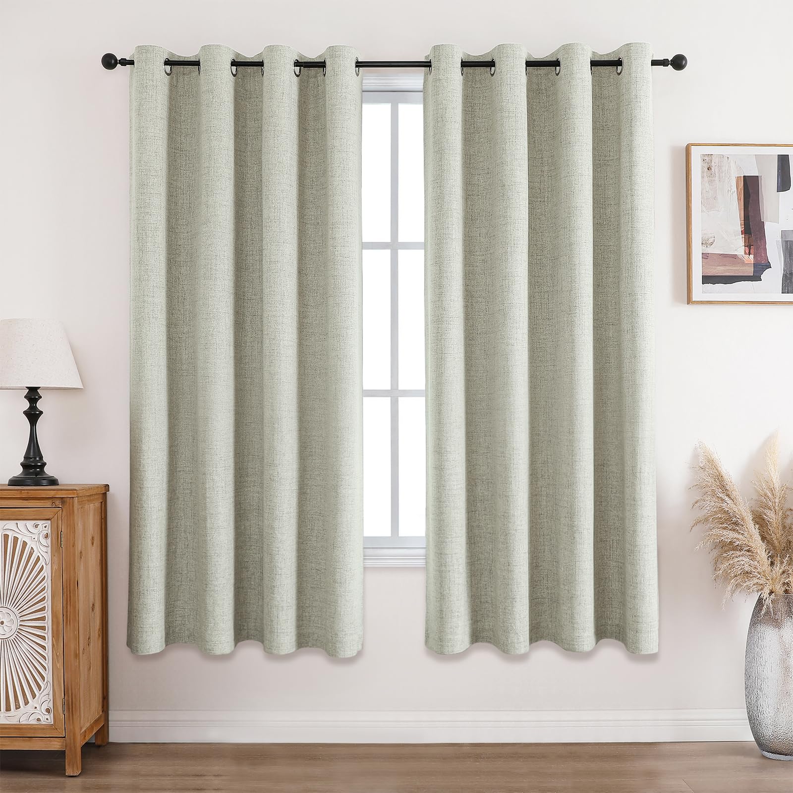 CUCRAF 100% Blackout Curtains Light Beige 72 Inch Drop 2 Panels Soft Texture Sun Blocking Thermal Eyelet Curtains for Bedroom Living Room 46 X 72 Inch — image 1