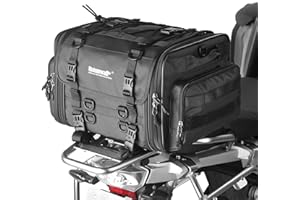 Rhinowalk Motorcycle Tail Bag Expandable Motorcycle Travel Luggage 45L Waterproof All Weather/Trunk/Rack Bag with Sissy Bar Straps-Black