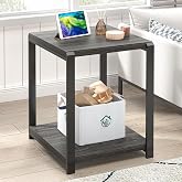 FOLUBAN Modern Side Table, Square End Table with Storage Shelf for Living Room, Rustic Industrial Wood Nightstand for Bedroom, Dark Gray