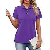 YUCOLEN Women's Polo Shirts Short Sleeve V Neck Business Casual Tops Golf Collared 3 Buttons Summer Work Blouse