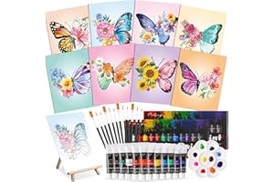 Cholemy 36 Pcs Paint and Sip Kit for Adults 8''x10'' Pre Drawn Canvas for Painting DIY Afro Acrylic Painting Kit Wood Easel Brushes Date Night Bulk for Christmas Party Gifts(Butterfly)