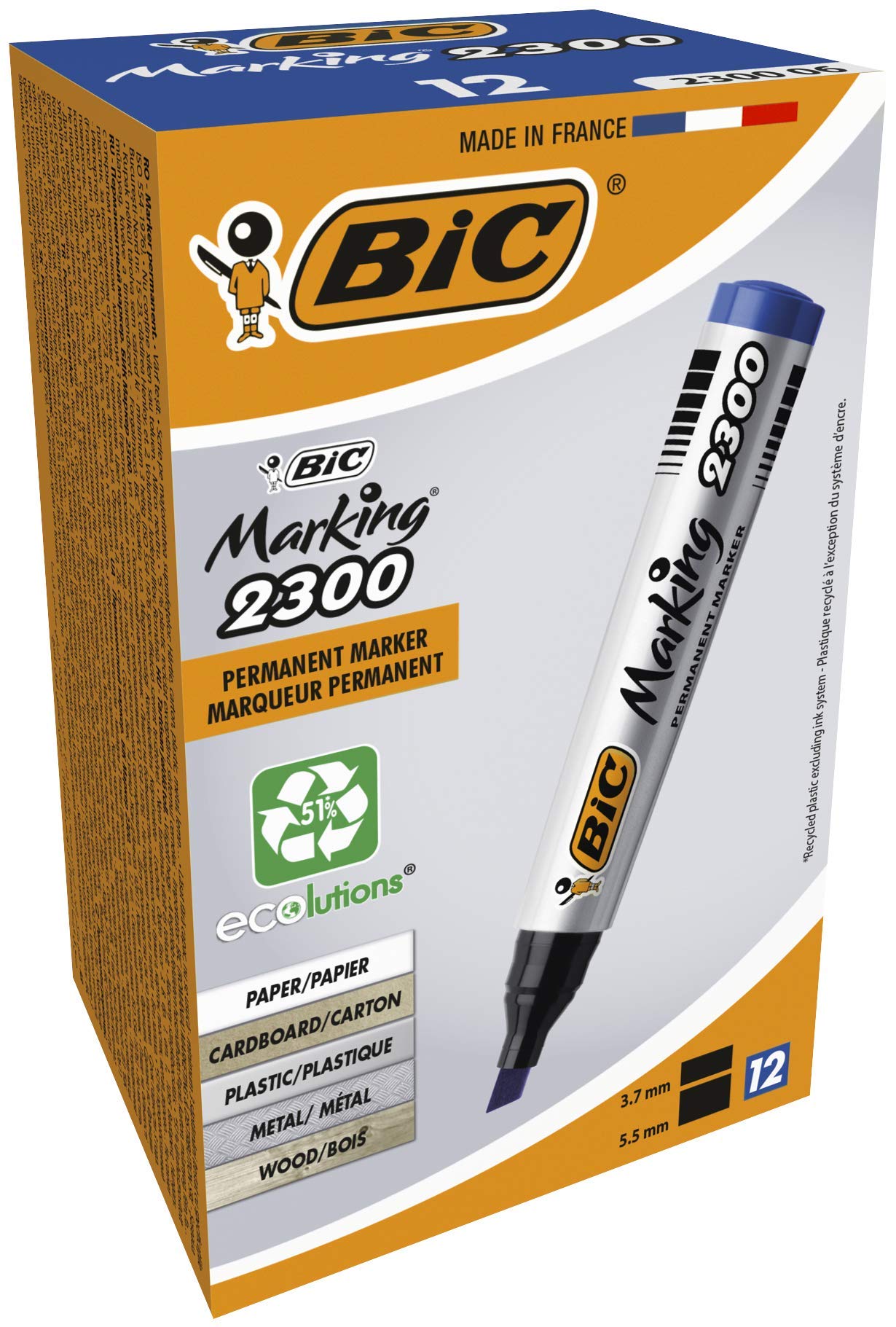 BIC Marking 2300 ECOlutions Permanent Markers - Blue, Box of 12 — image 1