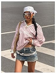 SOLY HUX Women's Oversized Tees Striped Letter