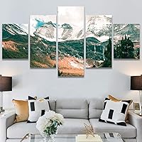 SIGNWIN 5 Panel Canvas Wall Art Modern Art Expressive Landscape Modern Mountain Top Multicolor Photography for Home Decorations Ready to Hang - 60