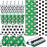 Jingmore 36 Pcs Soccer Party Favors Set, Included 12 Water Bottles 24 oz, 12 Cooling Towels & 12 Drawstring Bags, Volleyball Birthday Party Supplies for Kids, Team Gifts & Sports Events