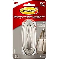 Command Large Traditional Plastic Hook, Brushed Nickel, 1-Hook, 2-Strips, Organize Damage-Free