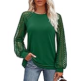 Uhiger Womens Long Sleeve Tops Fashion Cute Lace Blouses Business Casual Crew Neck Shirts 2025 Trendy Work Outfits