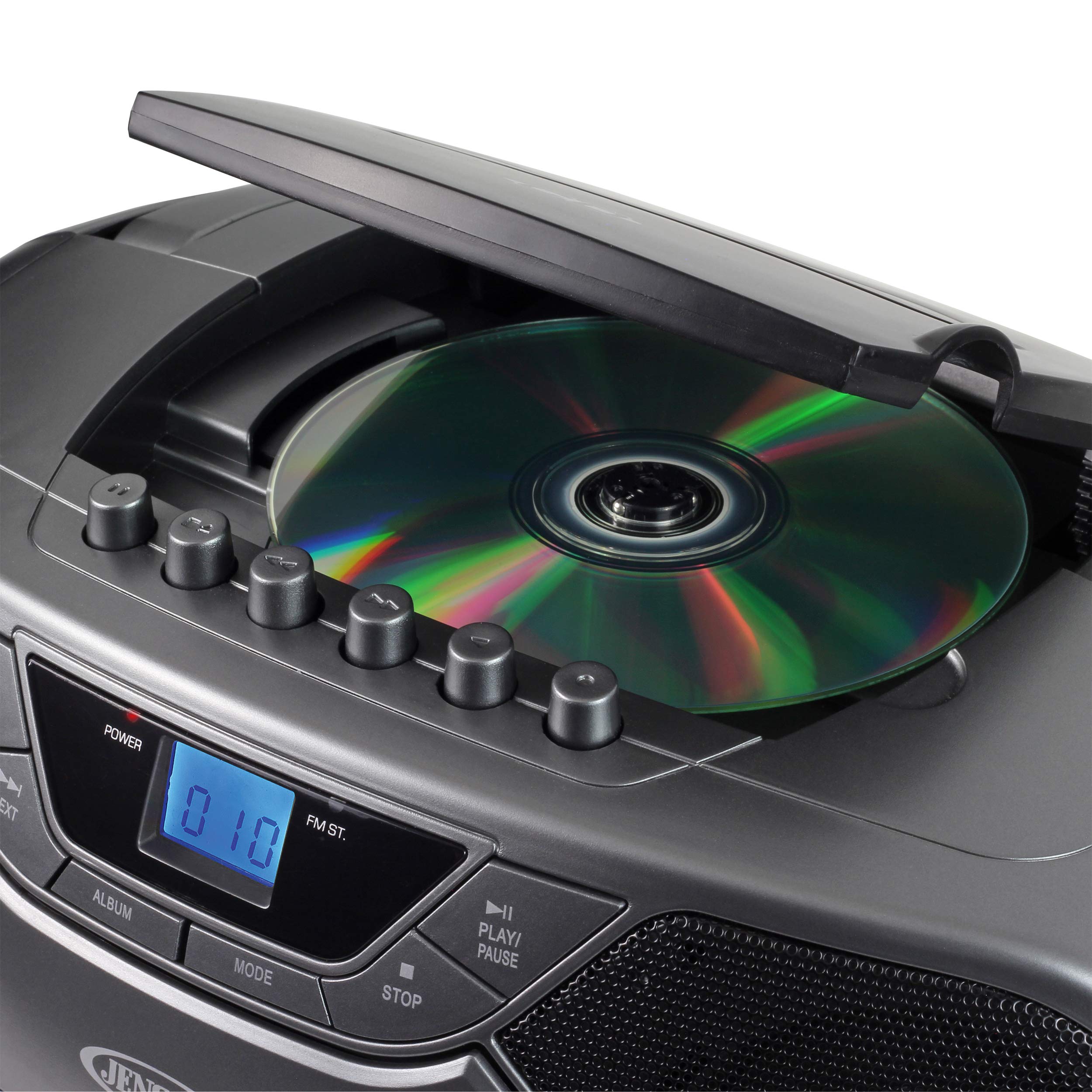 JENSEN CD-590-GR CD-590 1-Watt Portable Stereo CD and Cassette Player/Recorder with AM/FM Radio and Bluetooth (Gray)