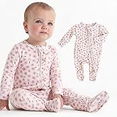 Caden Lane Zippered Baby Footie Pajamas, Soft Onesie Bodysuit with Feet & Double Zipper for Easy Diaper Change, Infant, and Toddler Footed One-Piece Jumpsuit, Blushing Blooms, 0-3 Months