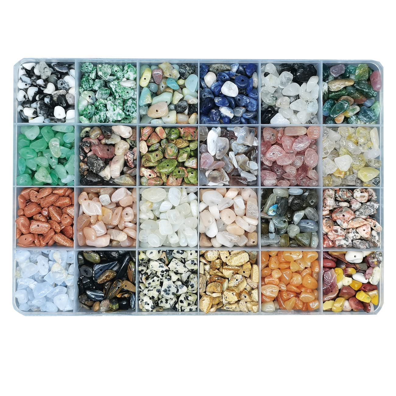 Photo 1 of Maonewque Gemstone Chips Beads DIY Jewelry Making, Healing Engry Crystals Polishing Crushed Irregular Shaped Beads with Box(24 Material-3)