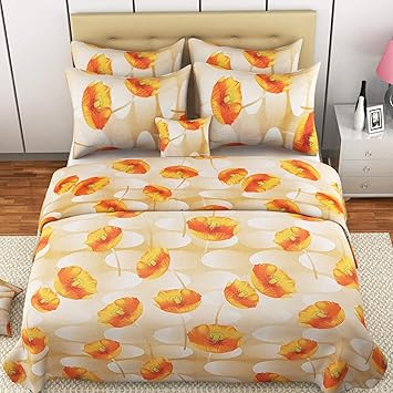 Mafatlal Mayfair Series, Pure Cotton Soft Finish Easy to Wash 144 TC Premium Bedsheets for Double Bed with 2 Pillow Covers, King Size Bedding Set Combo (Saffron)