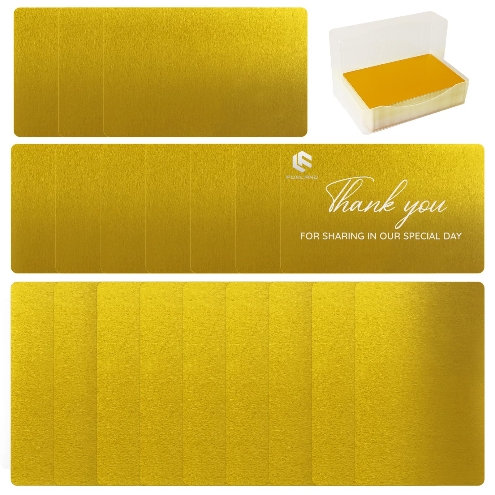 FONLAND Metal Cards Blank, 100Pcs Metal Cards Engraved, Metal Business Cards Engraving Aluminium Alloy Thickness for Customer DIY Gift Lable Tag Cards 10 Colors (Yellow)