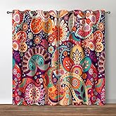 Jekeno Boho Colorful Floral Blackout Curtains Bohemian Multicolor Mandala Flowered Grommet Privacy Drapes Decor Apartment Bedroom Living Room Darkening Window Treatments 2 Panels Set, 52x84 Inch