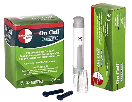 Swiss Point Of Care On Call Stechhilfe +100 Lanzetten | Zur sicheren und schnellen Abnahme eines Tröpchens Blut aus dem Finge