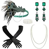 BABEYOND 1920s Accessories for Women - Flapper Feather Headband Headpiece for Women 20s Pearl Bracelet Necklace Gloves