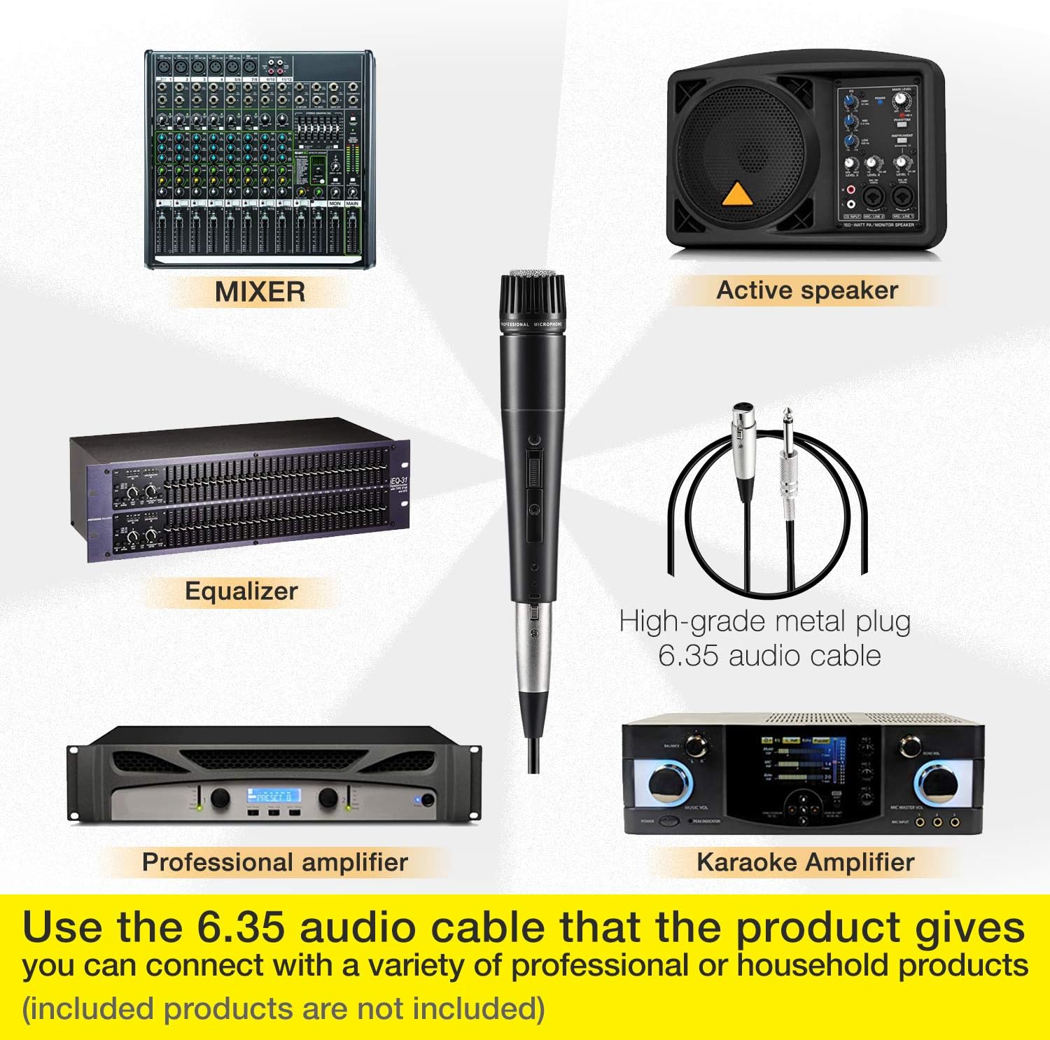 Moukey Instrument Vocal Microphone Dynamic Cardioid Wired Mic Metal Handheld, 16.4 ft XLR Cord for Guitar/Drum/Bass/Harmonica/Karaoke/Stage with Switch (MWm-4): Home Audio & Theater