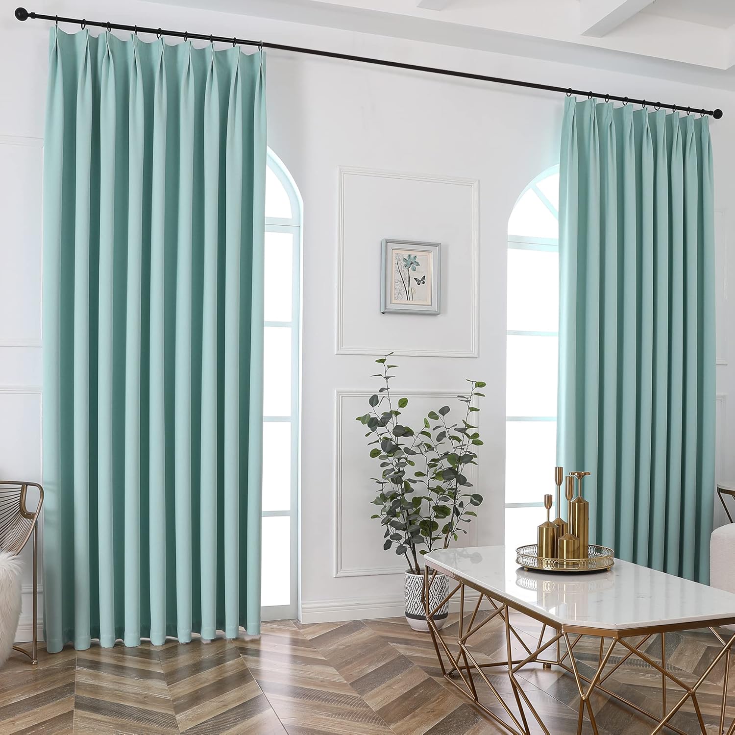 Outdoor Curtains - Aqua Sea Solid Wide Pinch Pleated 84 inch Wide Blackout Curtains With Tieback for Patio Outdoor Triple Weave Drape for Traverse Rod and Track Bedroom Window Privacy 84 X 84 inch Long One Panel