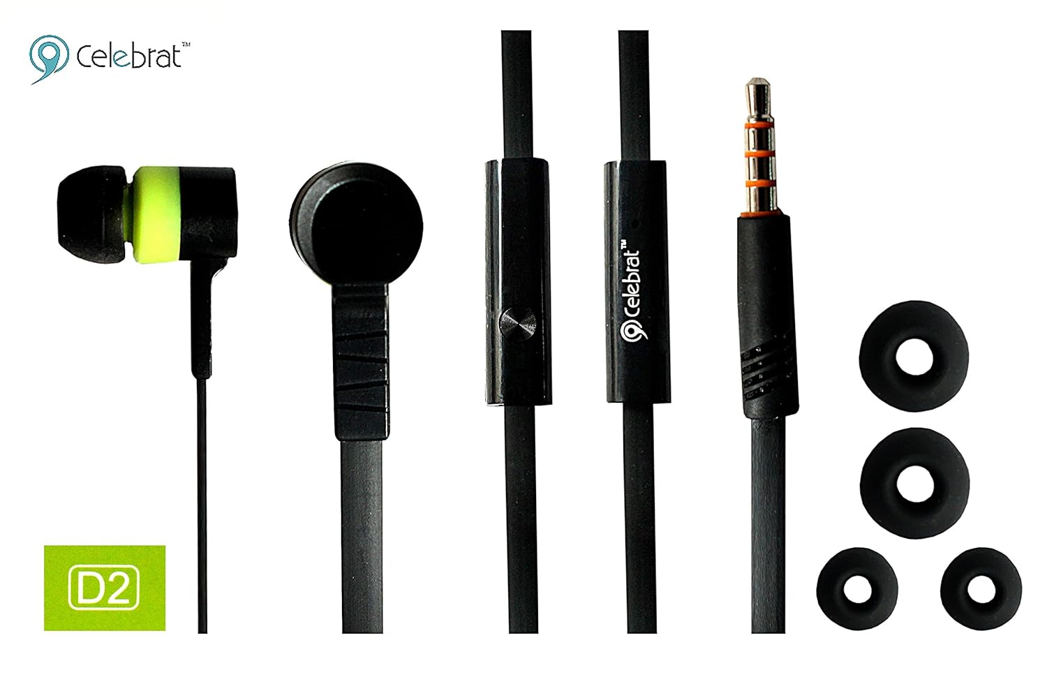 CELEBRAT D2 PREMIUM QUALITY EARPHONES WITH MIC (Green) Amazon.in
