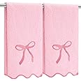 Fanfanwin 2 Pcs Scalloped Hand Towels for Bathroom 26 X13 Embroidery Coquette Bow Hand Towels 100% Cotton Soft Absorbent Boho Bath Decor for Kitchen Bathroom