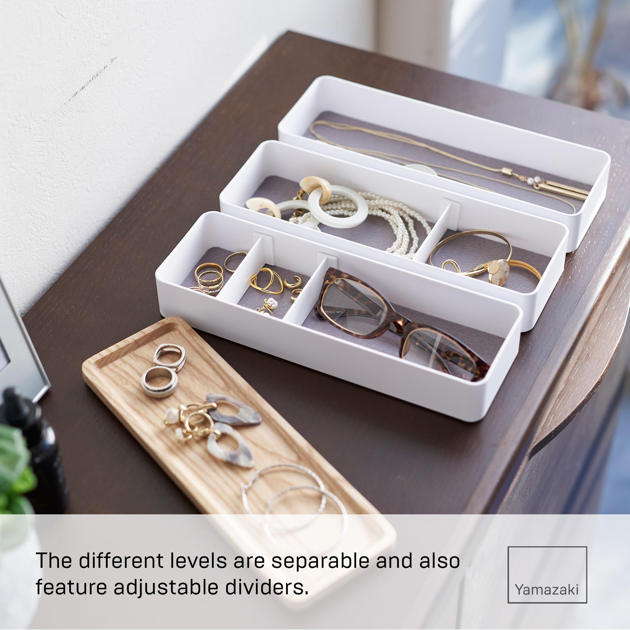 YAMAZAKI Home Rin Stacking Watch And Accessory Case, Jewelry Box Organizer For Glasses - Accessories - Plastic + Wood