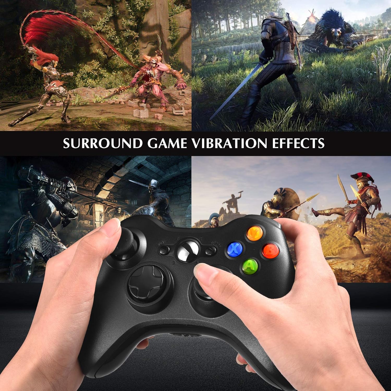 Wireless Controller for Xbox 360, Astarry 2.4GHZ Game Controller Gamepad Joystick for Xbox & Slim 360 PC Windows 7, 8, 10 (Black): Computers & Accessories